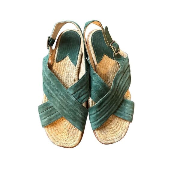 Paul Andrew Green Suede Rattan Sandals - Picture 1 of 11